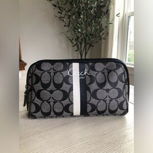 Coach Signature Stripe Cosmetic Case – Black/White Logo Print
